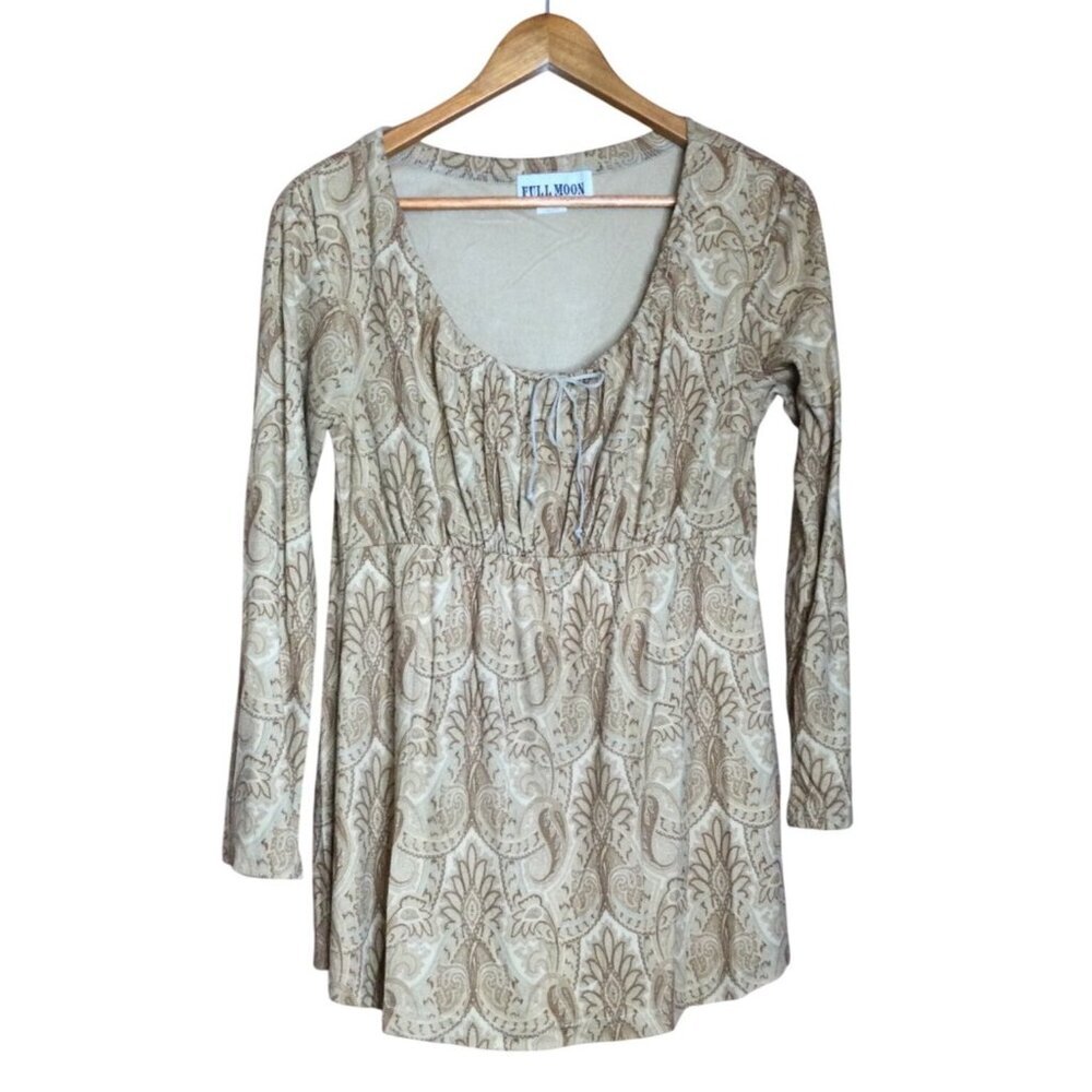 Vintage 90s Y2K Full Moon Maternity Tunic Top Babydoll Size M Stretchy Paisley